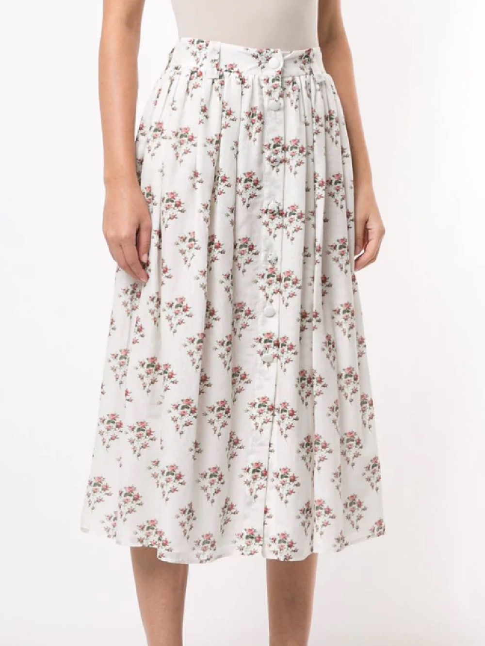 Brock Collection White Midi Skirt with Pink Floral Print